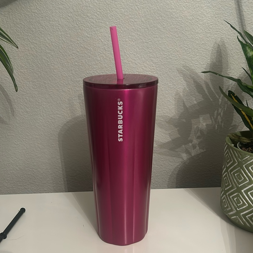 Ruby pink sparkly metal Starbucks cup 24oz